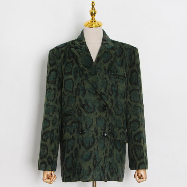 Vintage leopard lapel long sleeve blazers