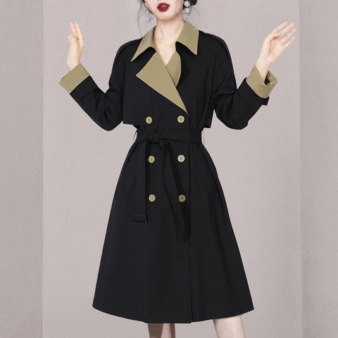 Women's long sleeve double breasted long trench coat