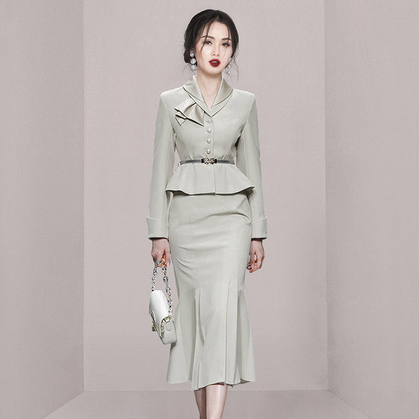 Women long sleeve silk office skirt suits