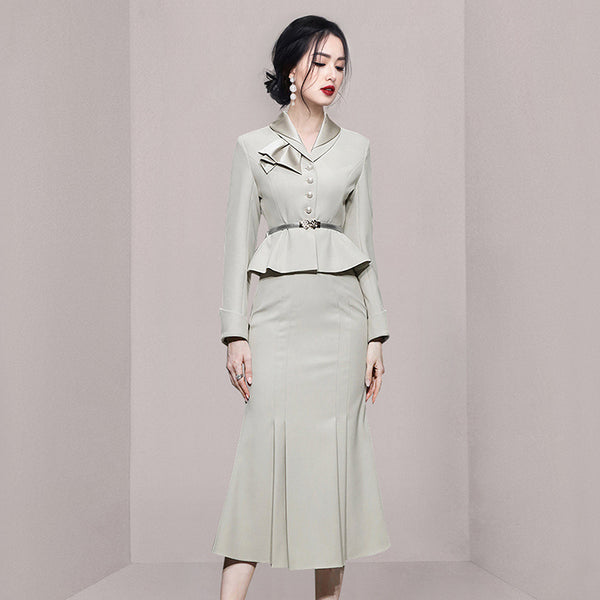 Women long sleeve silk office skirt suits