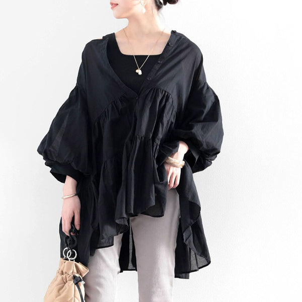 Brief puff sleeve solid pullover tops