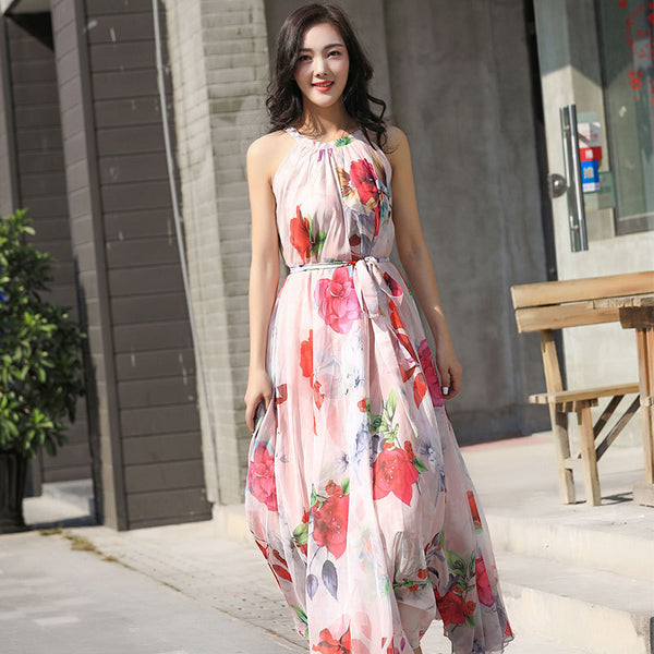 Off shoulder summer floral print beach dresses