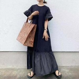 Black patchwork flare sleeve maxi dresses