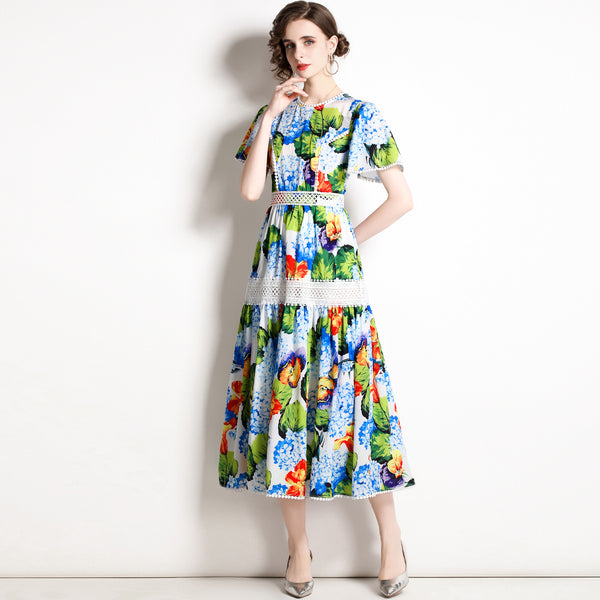 Women short sleeve floral maxi dresses