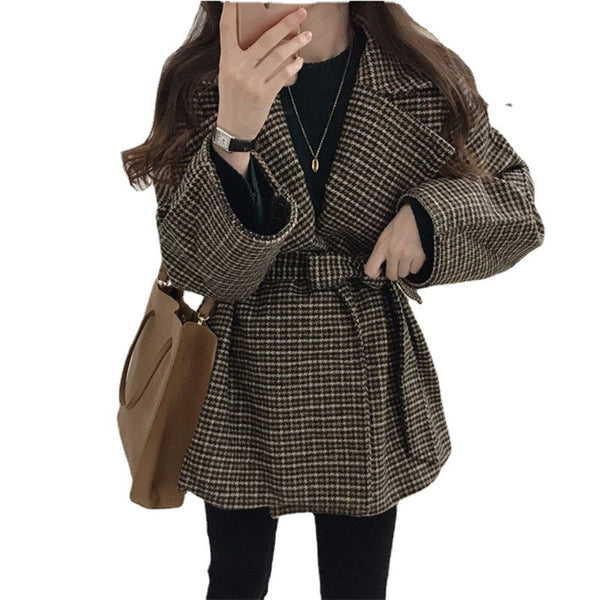 Women's casual plaid coat