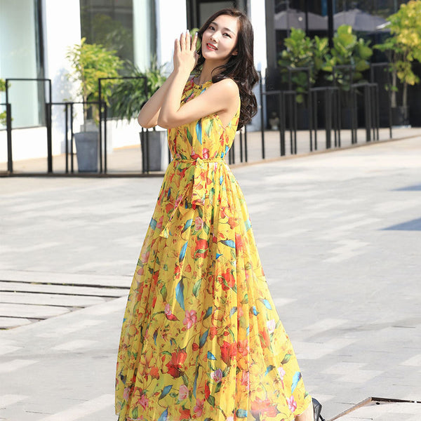 Summer floral print maxi dresses