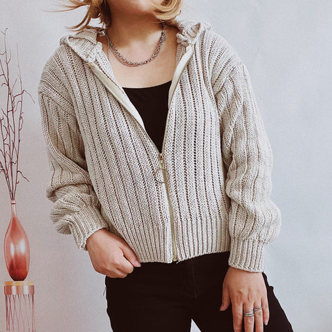 Casual solid zipper hoodied knitting cardigans