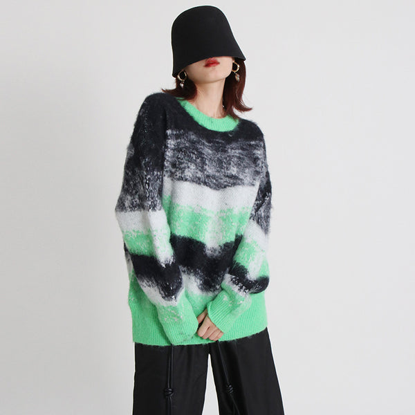 Casual gradient crew neck long sleeve sweaters