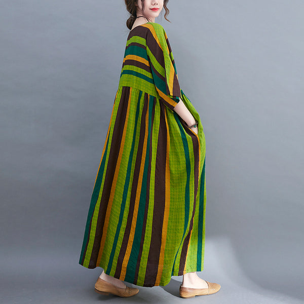 Vintage stripe crew neck short sleeve maxi dresses
