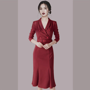 Women's v-neck long sleeve work mermaid dresses