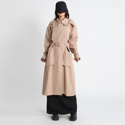 Classic lapel long sleeve belted trench coats