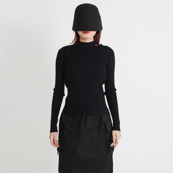 Brief solid hollow out ong sleeve knit tops