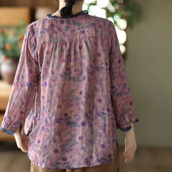 Vintage long sleeve print loose blouse