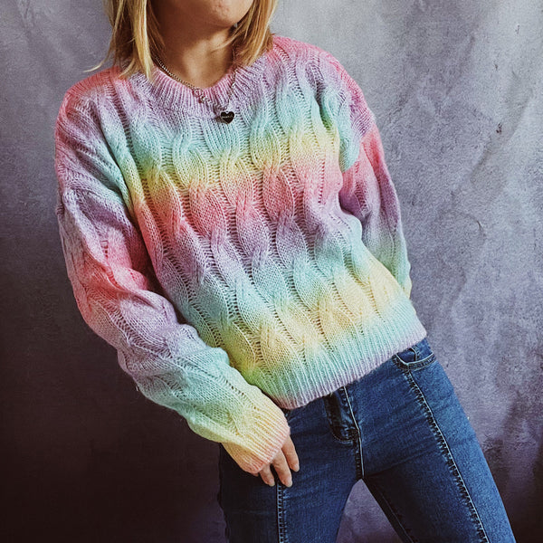 Rainbow gradient crew neck long sleeve sweaters