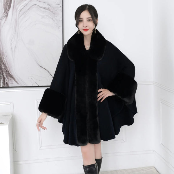 Solid shawl cloak fur collar loose coats