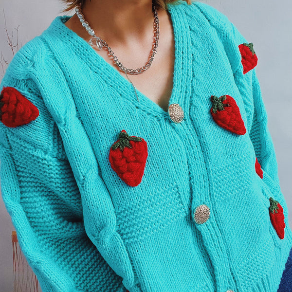 Casual strawberry v-neck button cardigans