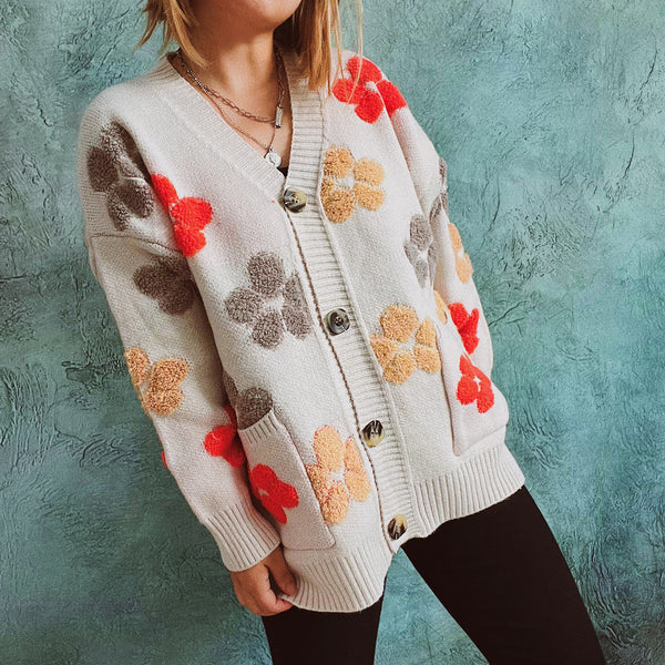 Casual flower single breasted cardigans