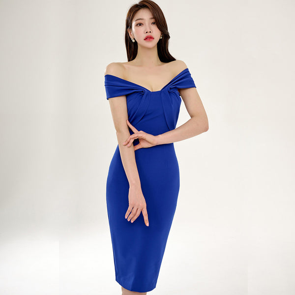Sexy off-the-shoulder short sleeve knee length bodycon dresses
