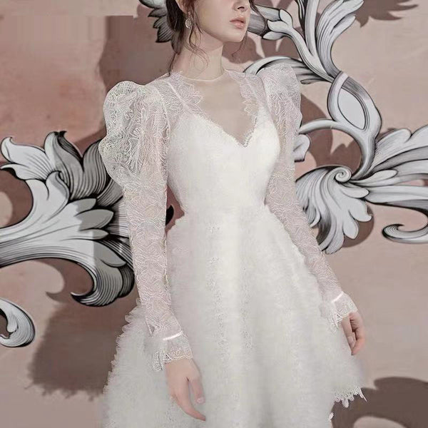 Lovely v-neck long sleeve lace skater dress