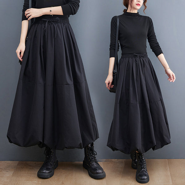 Casual solid high waist lantern skirts