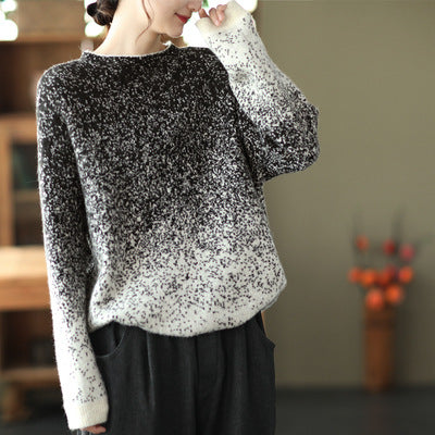Gradient crew neck long sleeve pullover sweaters
