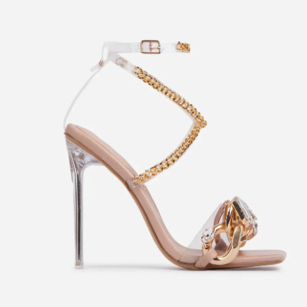 Fashion diamante embellishment ankle strap high heels