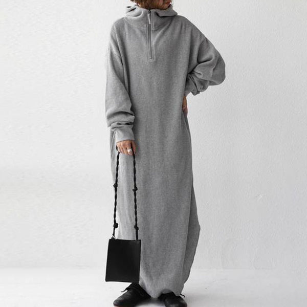 Casual solid hoodied long sleeve loose dresses