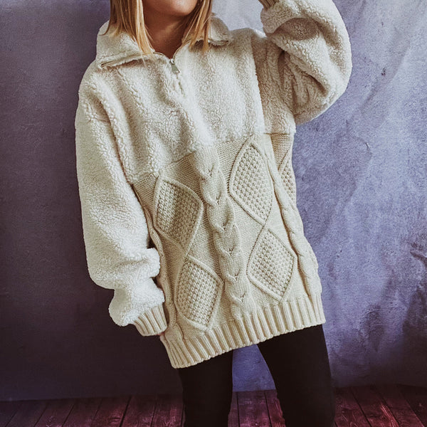 Patch lambwool high neck long sleeve sweaters
