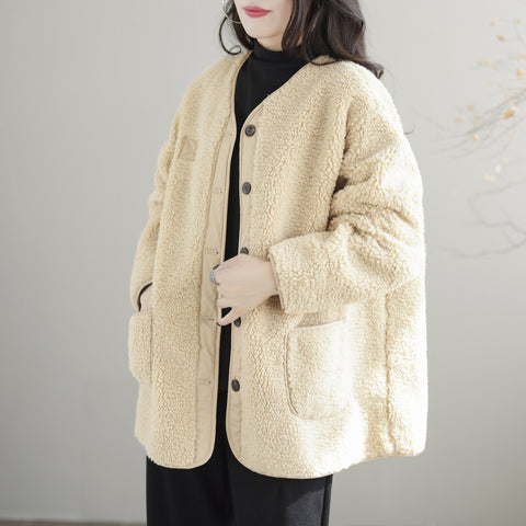 Solid fleece long sleeve loose coats