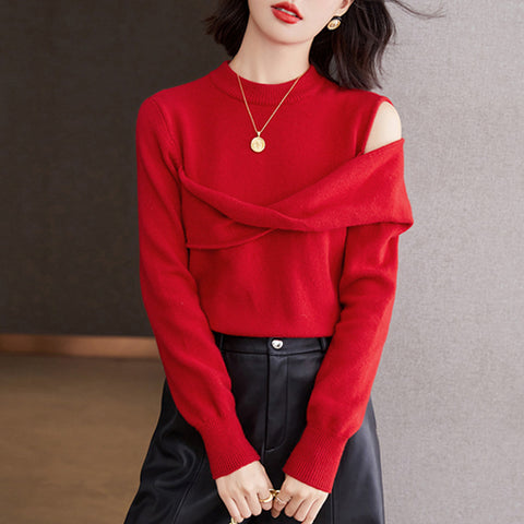 Brief solid off-the-shoulder long sleeve sweaters