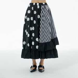 Casual stripe dot patch maxi skirts