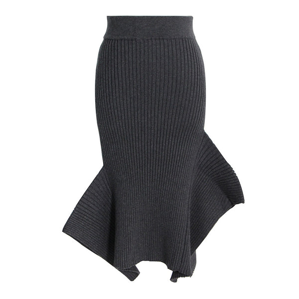 Exclusive elastic ruffles irregular knitting mermaid skirts for women