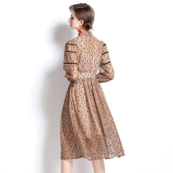 Women's Long Sleeve Dot  Printed Lace Cocktail Dress