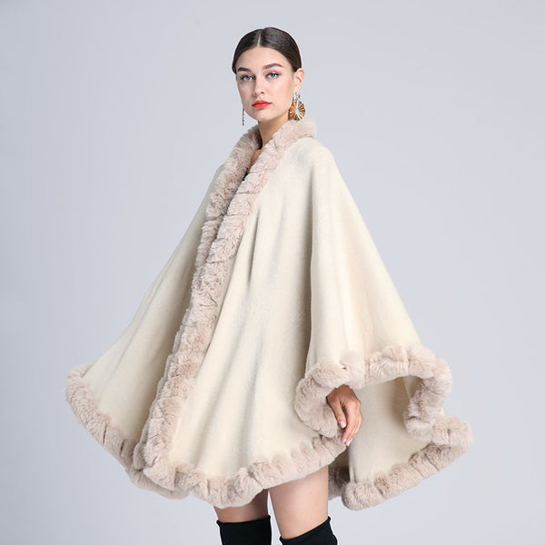 Brief solid fur patch  shawl cloak coats