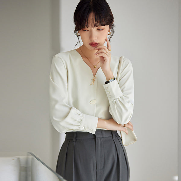 Brief solid long sleeve chiffon blouses