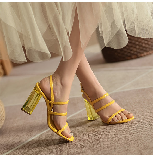 Summer Women Synthetic Square Peep Toe Ankle Strap Thick High Heels