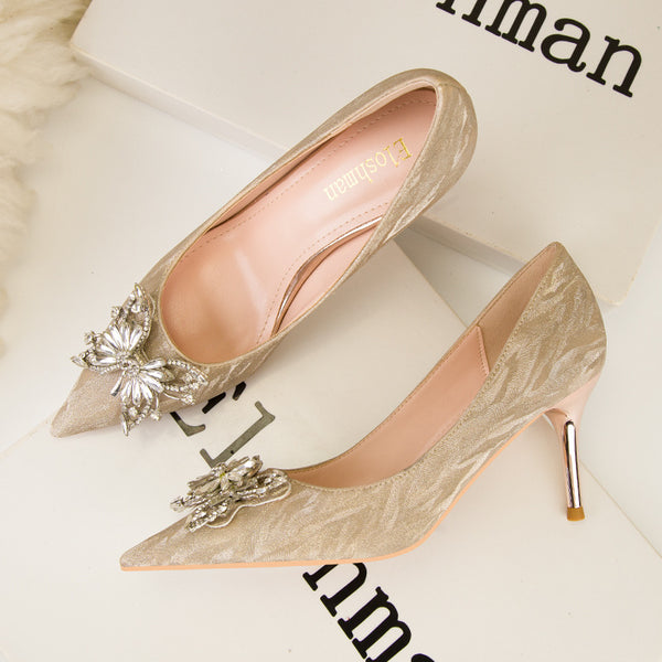 Diamante embellishment thin heels low-fronted pointed toe shoes
