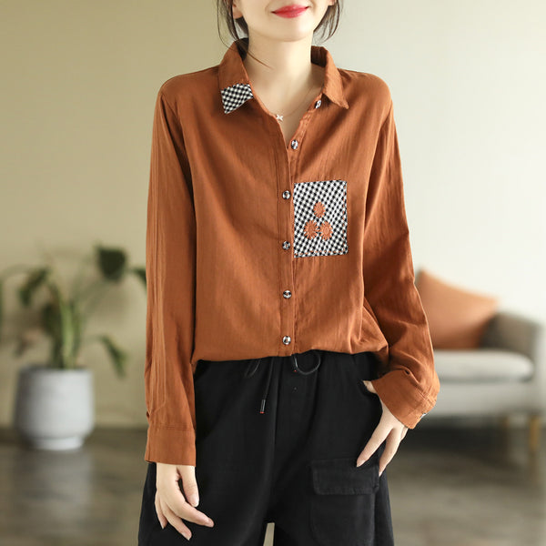 Stylish lapel long sleeve patch blouses