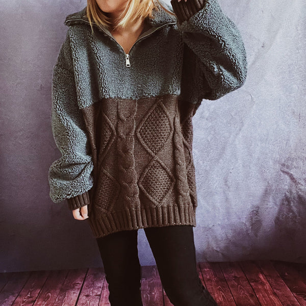 Patch lambwool high neck long sleeve sweaters
