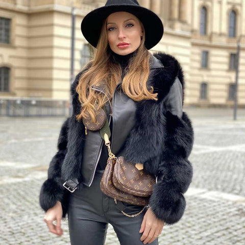 Women's fashion fur leather jacket