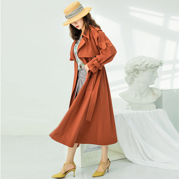 Women's fashion long casual trench coat
