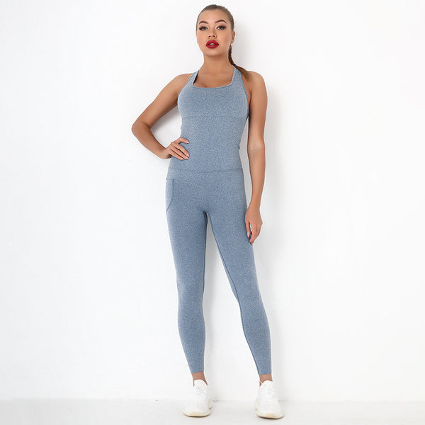 Crew neck sleeveless solid activewear jumpsuits