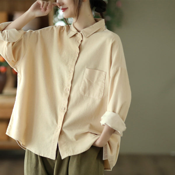 Women's long sleeve button down loose blouse