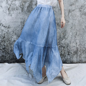 Irregular linen elastic waist a-line skirts