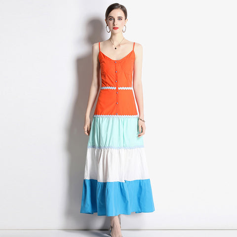 Ethnic color hit high waist a-line maxi dresses