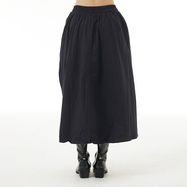 Elastic waist crimping a-line skirts