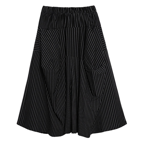 Casual stripe drape high waist pocket wide leg pants
