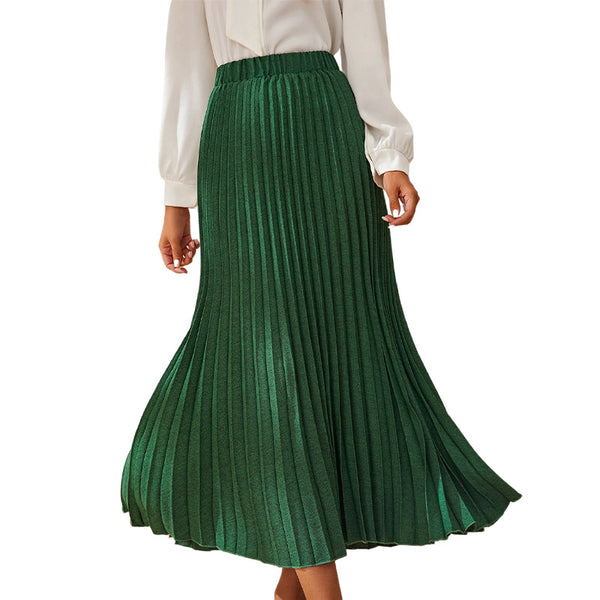 Stylish oure color high waist pleated skirts