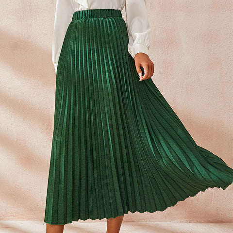 Stylish oure color high waist pleated skirts