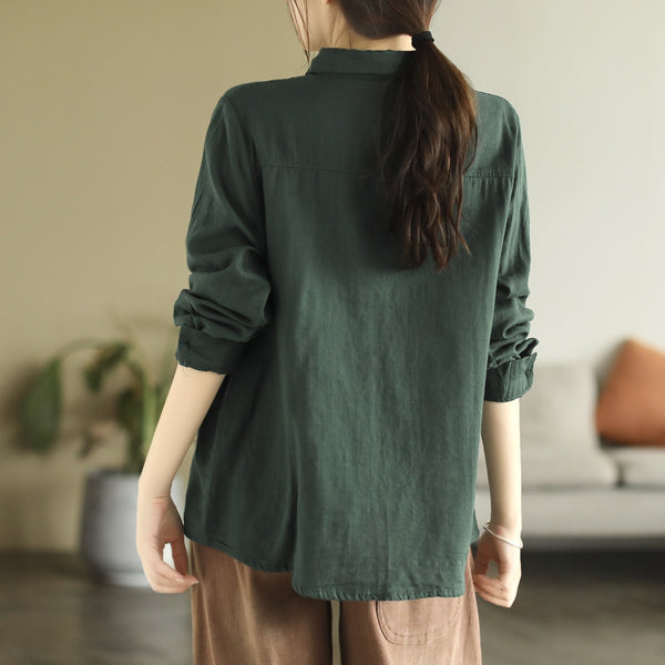 Stylish lapel long sleeve patch blouses